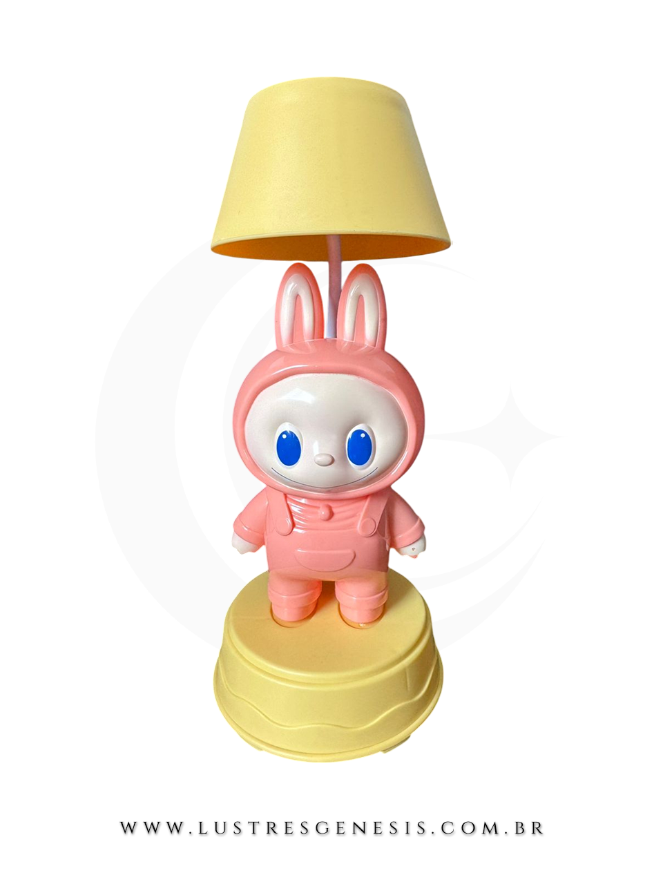 Abajur infantil Labubu rosa com apontador, em formato de personagem fofo, ideal para decora&ccedil;&atilde;o de quartos, escrit&oacute;rios e escrivaninhas.